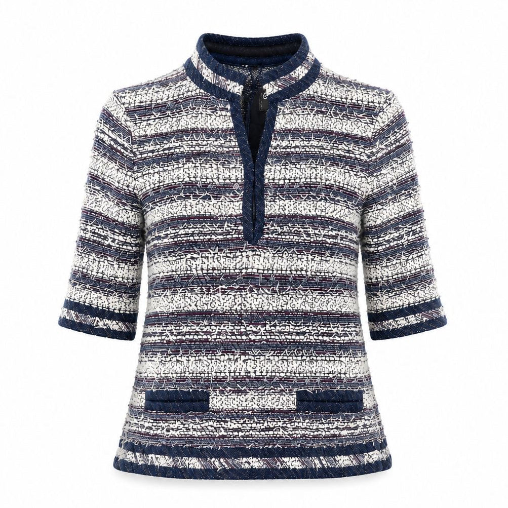 CHANEL - TUNIC SHIRT TWEED BLUE/WHITE SIZE 38 FR