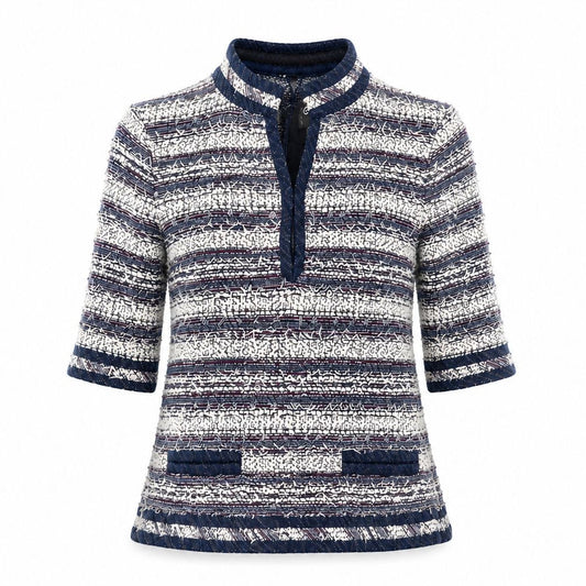 CHANEL - TUNIC SHIRT TWEED BLUE/WHITE SIZE 38 FR