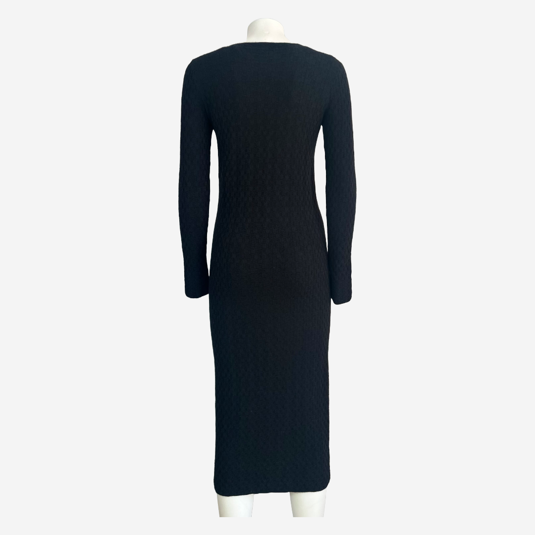 CHANEL - LONG KNIT DRESS BLACK WITH DECORATIVE BUTTONS SIZE 34 FR