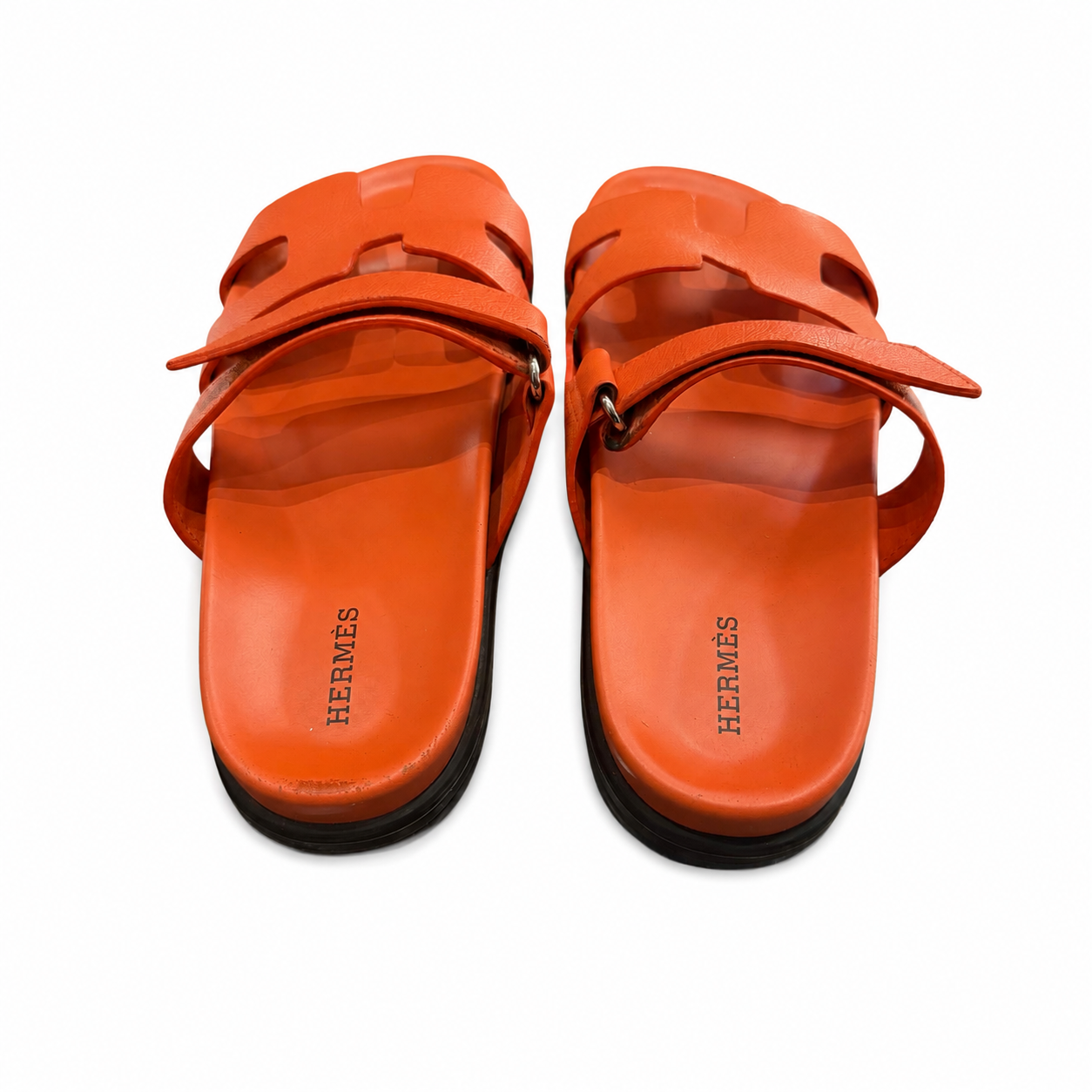 HERMÈS - SANDALS CHYPRES ORANGE (ROSE SORBET) EPSOM LEATHER SIZE 39 EU