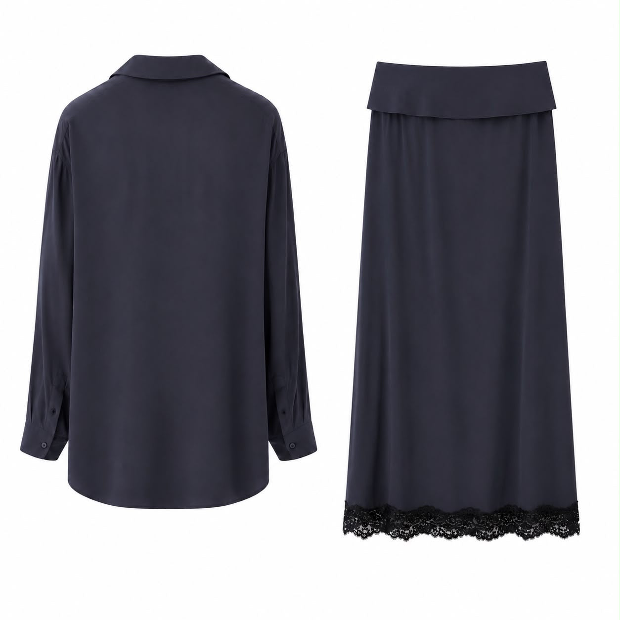 CHLOÉ - SET SHIRT AND MAXI SKIRT NAVY BLUE SIZE 34 FR
