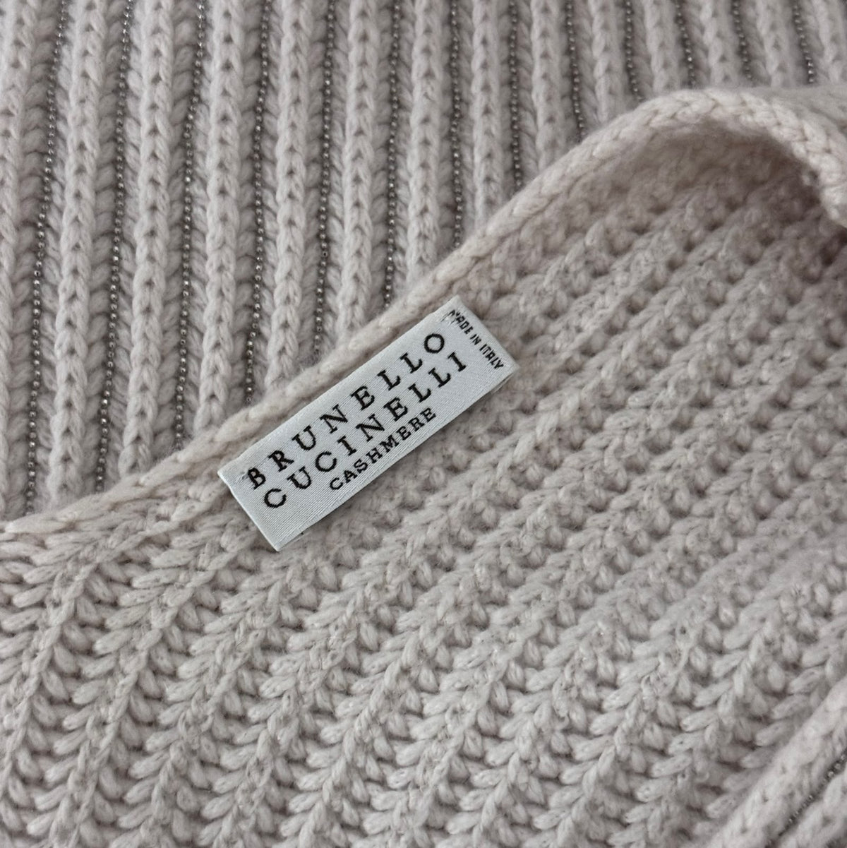 BRUNELLO CUCCINELLI - SWEATER SLEVELESS KNIT RIBBED IVORY CASHMERE SIZE M