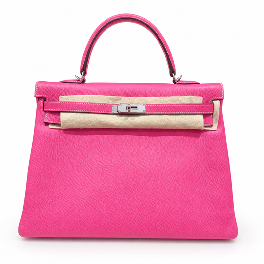 HERMÈS - *RARE* KELLY 35 EPSOM LEATHER ROSE TYRIEN SILVER HARDWARE