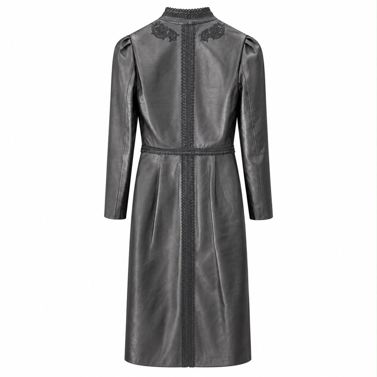 VALENTINO - *RUNWAY* LONG COAT BLACK MOHTON LEATHER SIZE 42 IT / 38 FR