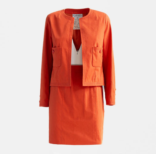 CHANEL - SET JACKET AND SKIRT ORANGE COTTON SIZE 38 EU