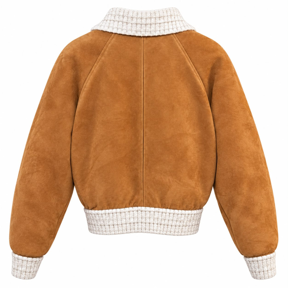 CHANEL - JACKET BOMBER CAMEL SUEDE & ECRU SHEARLING WITH CC BUTTONS SIZE 34 FR