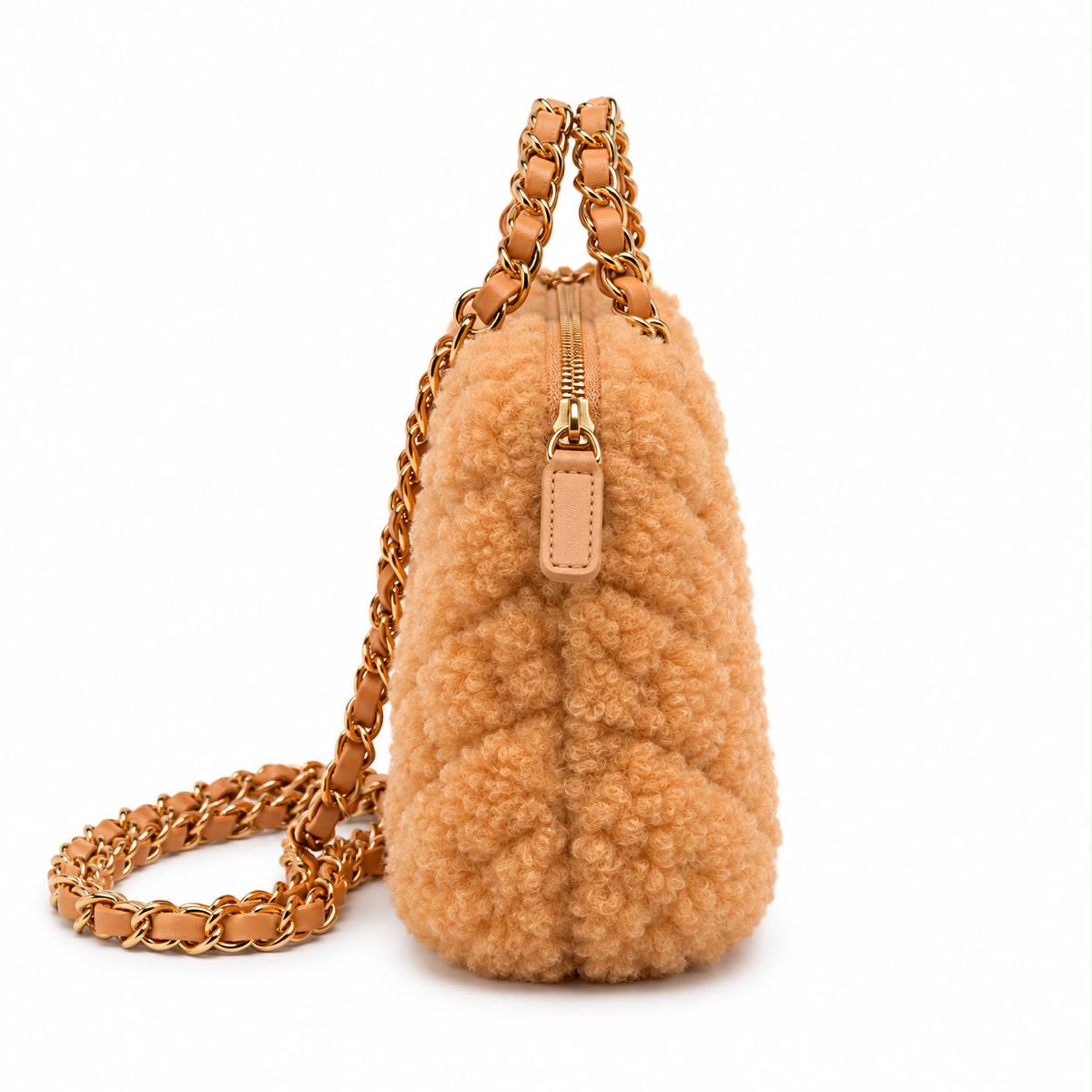 CHANEL - *NEVER WORN* BAG SMALL COCO CROSSBODY LIGHT BROWN SHEARLING WITH LIGHT GOLD TONE HARDWARE