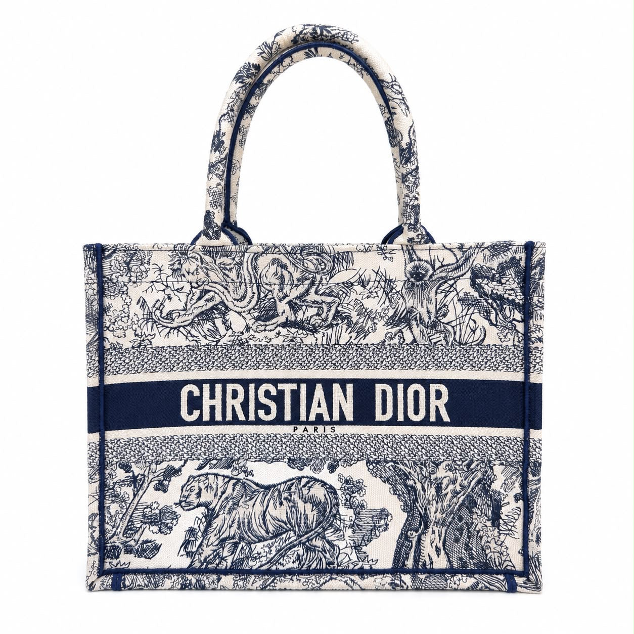 DIOR - TOTE BAG MEDIUM BLUE AND WHITE TOILE DE JOUY EMBROIDERED