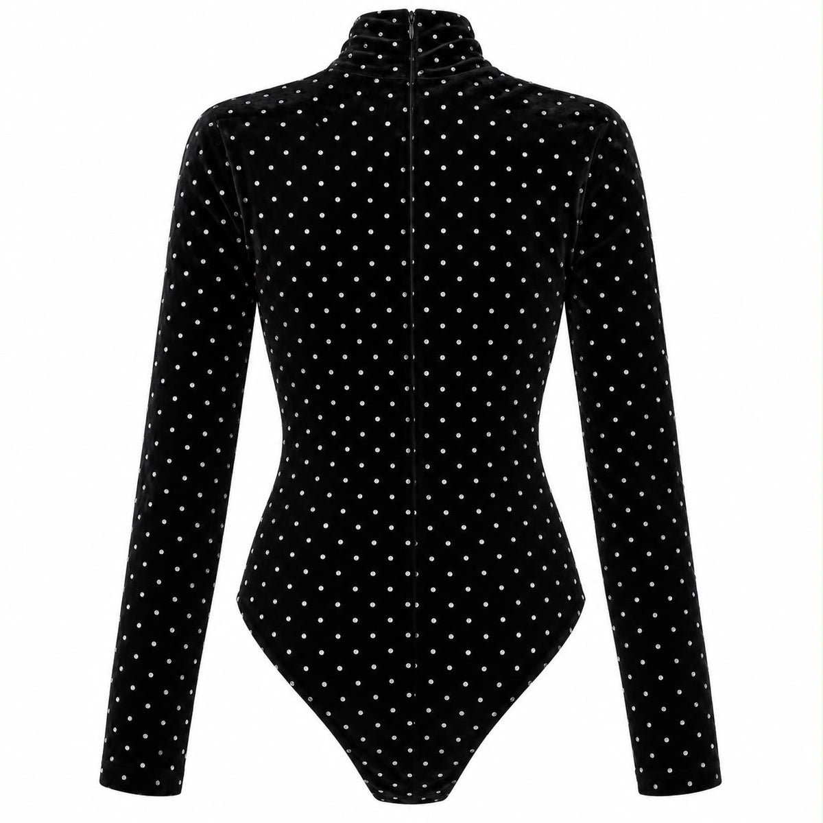 SAINT LAURENT - BODY BLACK VELVET LONG-SLEEVE WITH CRYSTAL EMBELLISHMENTS SIZE 36 FR