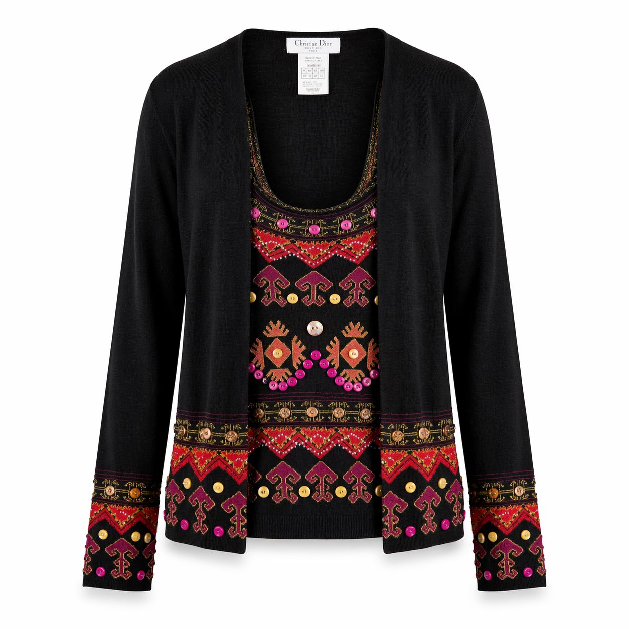 DIOR - SET TOP AND CARDIGAN BLACK WITH MULTICOLOR DETAILS SIZE  40 FR