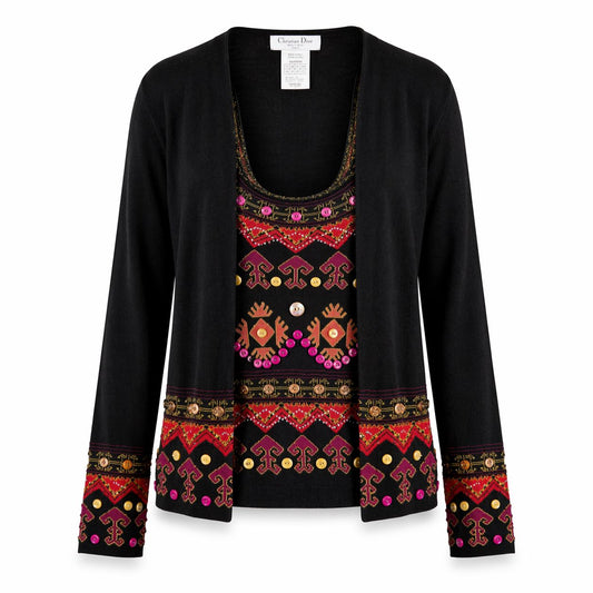 DIOR - SET TOP AND CARDIGAN BLACK WITH MULTICOLOR DETAILS SIZE  40 FR
