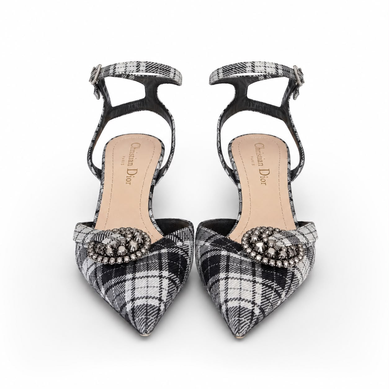 DIOR - PUMPS SLINGBACK TARTAN FABRIC BLACK & WHITE SIZE 36 EU