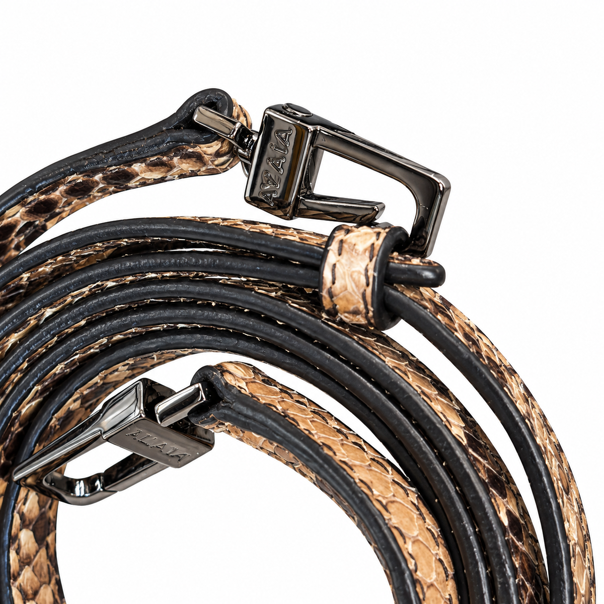 ALAÏA - BAG PYTHON BUCKET IN BLACK AND BROWN WITH STRAP