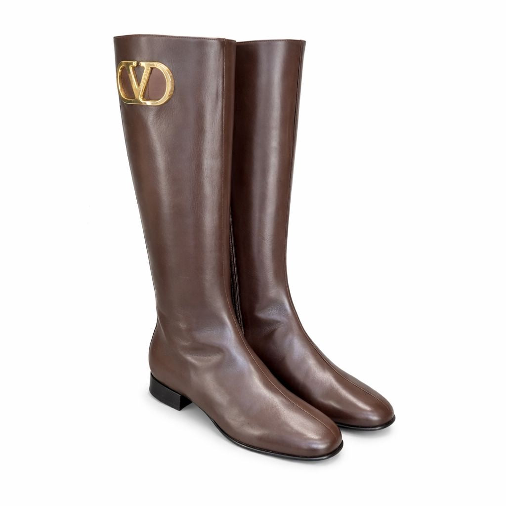 VALENTINO - *BRAND NEW* BOOTS VLOGO BROWN LEATHER SIZE 35,5 EU
