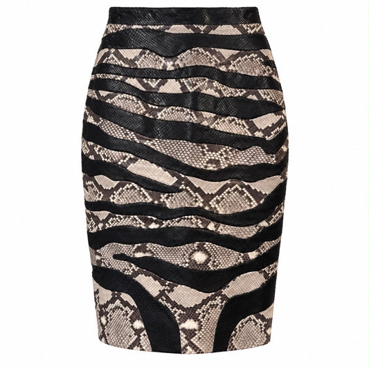 SAINT LAURENT - SKIRT MIDI BLACK & BROWN PYTHON STRIPED SIZE 34 FR