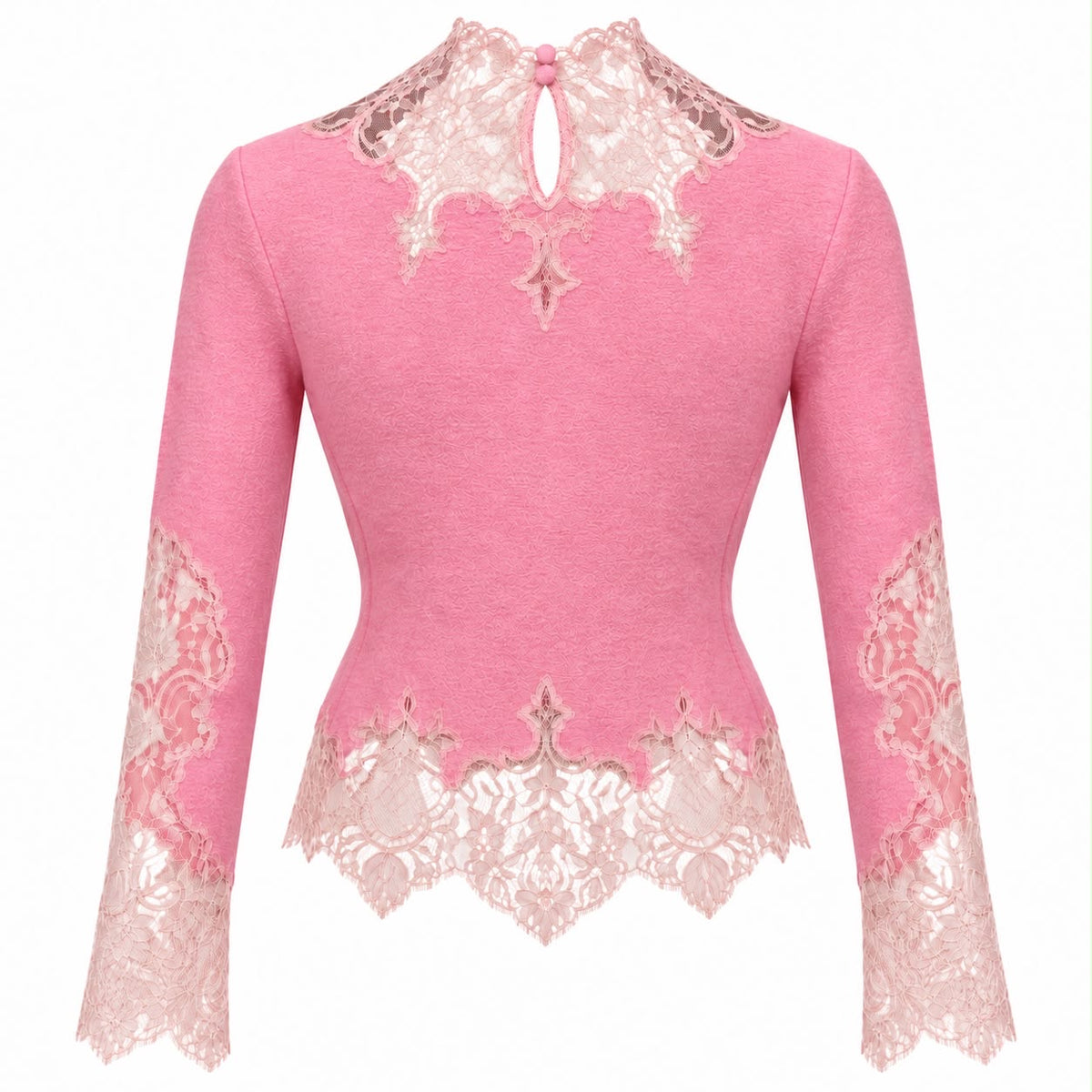 ERMANNO SCERVINO – SKIRT AND SWEATER SET IN PINK WOOL, SILK AND CASHMERE WITH LACE SIZE 38 IT