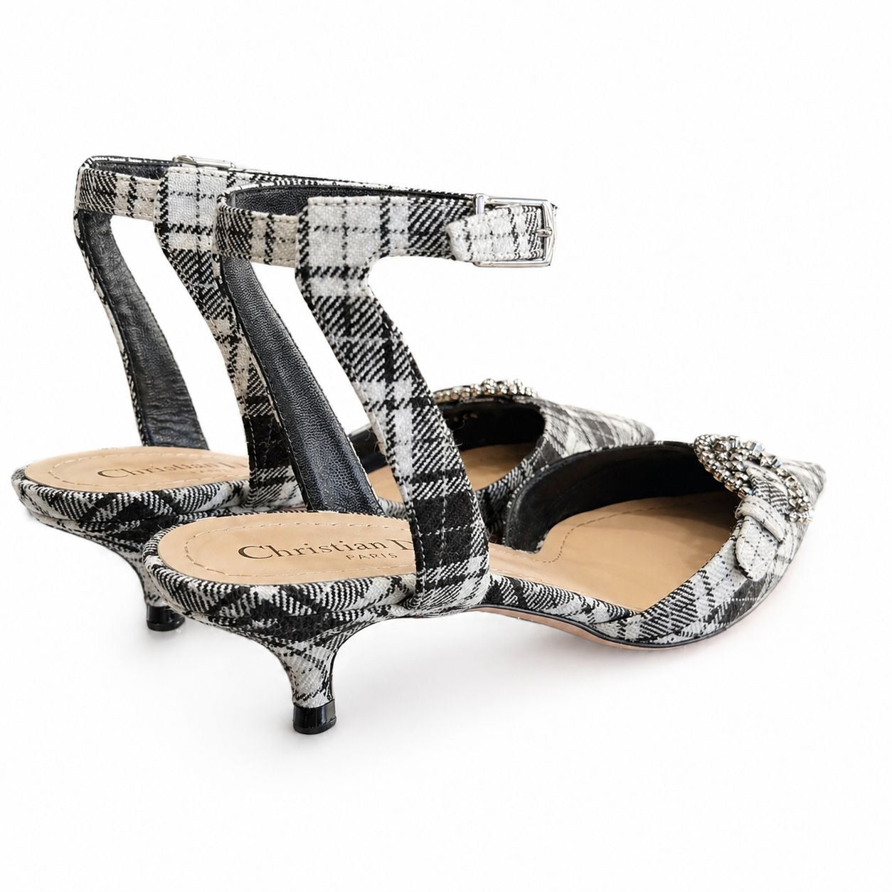 DIOR - D-MEASURE BLACK AND WHITE CHECK CANVAS PUMPS SIZE 37,5 EU