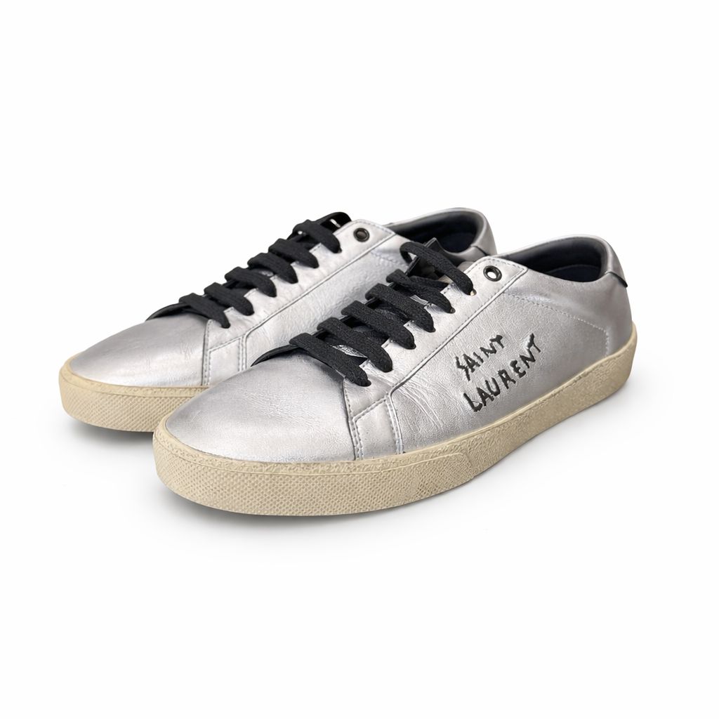 SAINT LAURENT - SNEAKERS COURT CLASSIC SL/06 SILVER LEATHER SIZE 41 EU