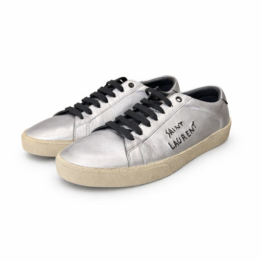 SAINT LAURENT - SNEAKERS COURT CLASSIC SL/06 SILVER LEATHER SIZE 41 EU
