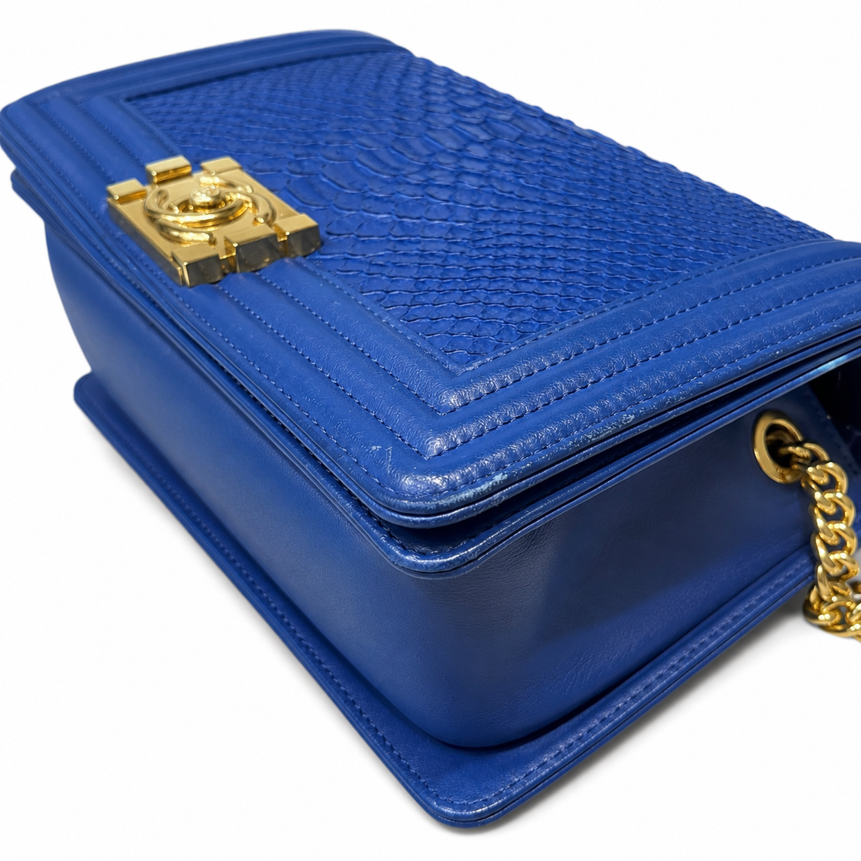 CHANEL - *RARE* BOY BAG BLUE ROYAL PYTHON WITH ANTIQUE GOLD HARDWARE