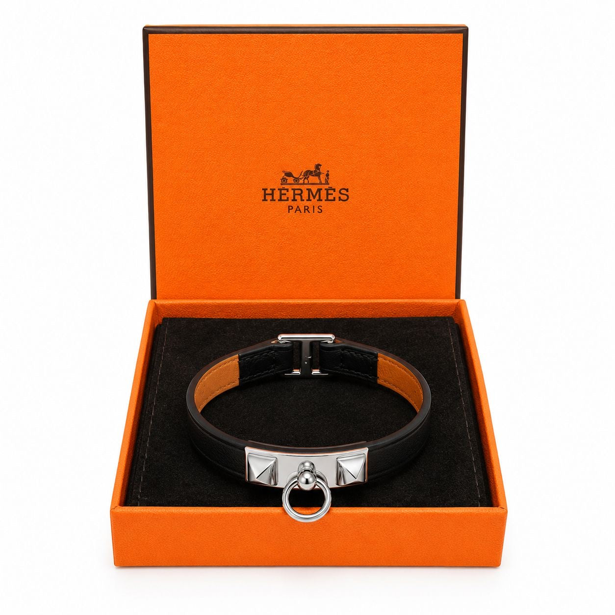 HERMÈS - *BRAND NEW* BRACELET RIVALE BLACK LEATHER PALLADIUM