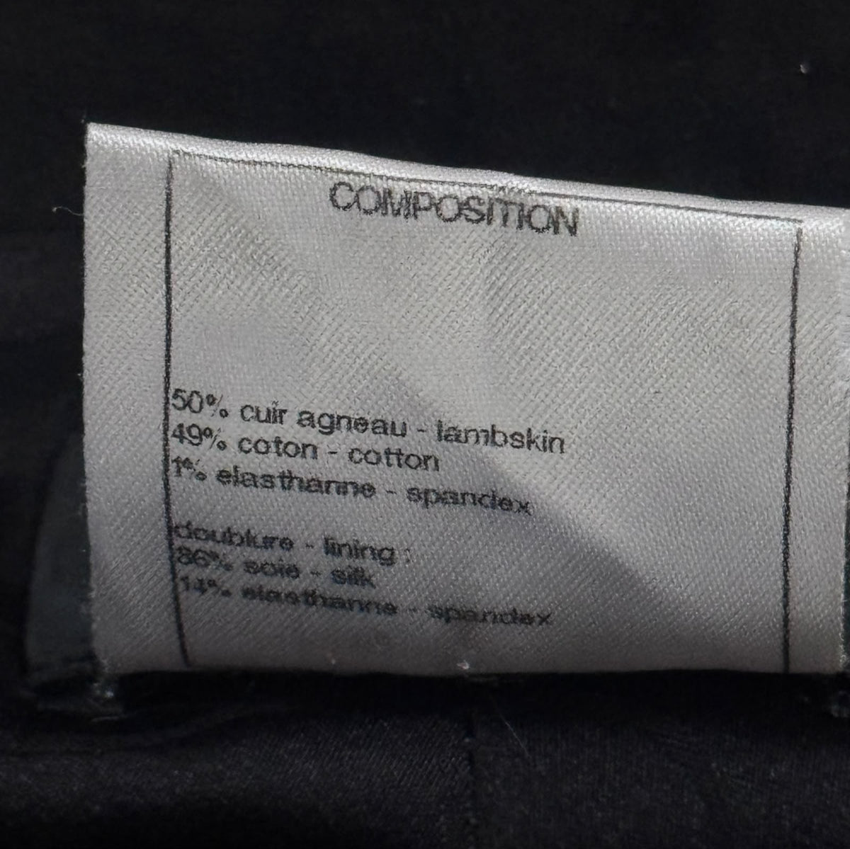 CHANEL - TROUSERS BLACK LAMBSKIN & COTTON EDELWEISS EMBROIDERY SIZE 34 FR