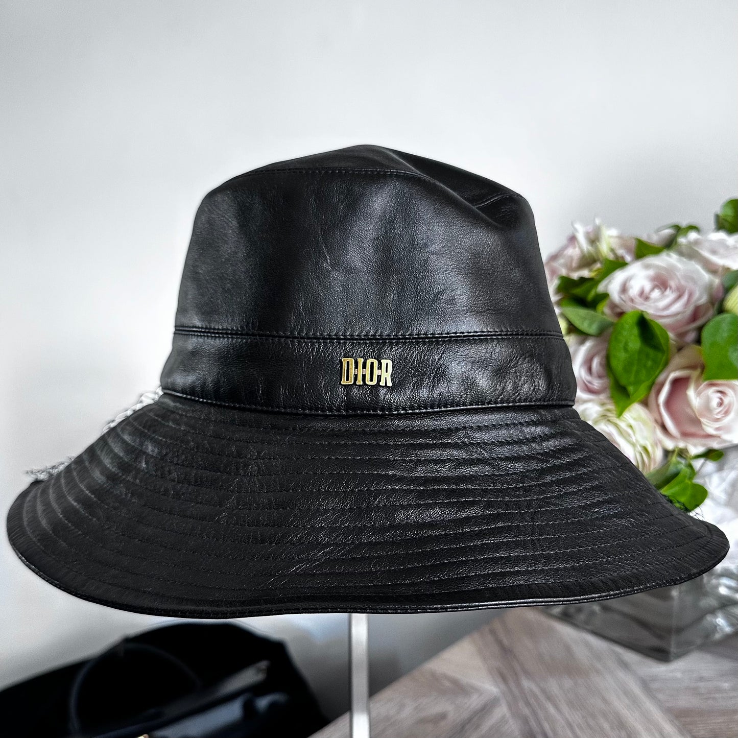 DIOR - HAT TEDDY-D IN BLACK LEATHER SIZE 57