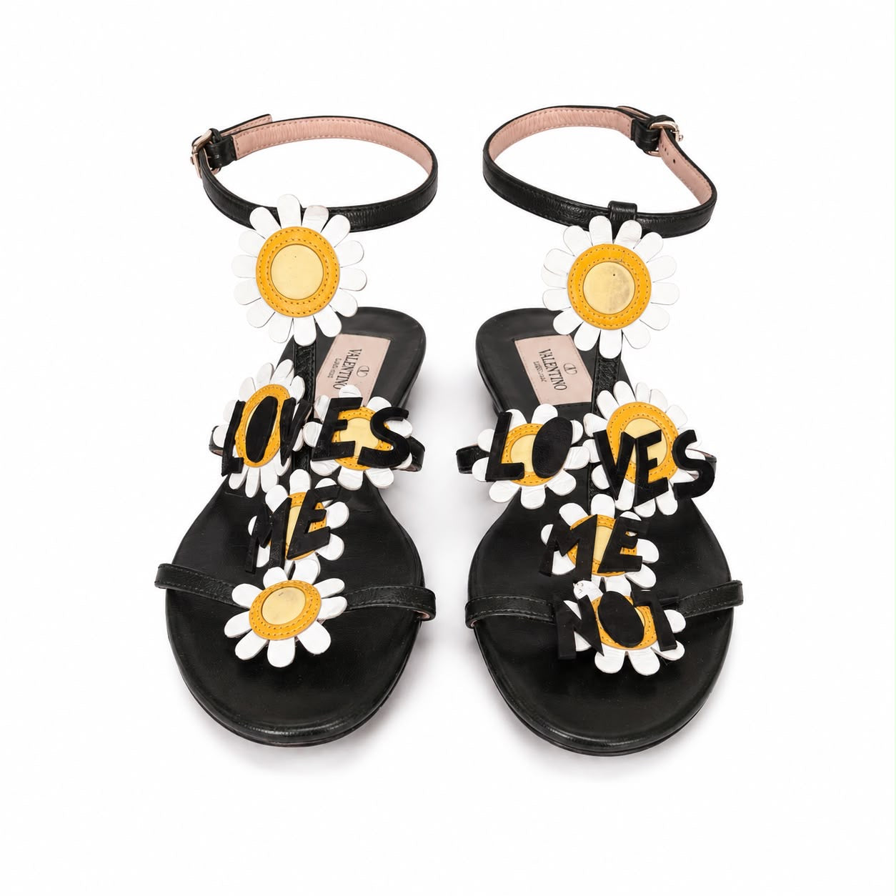 VALENTINO - FLAT SANDALS LOVE ME DAISY FLOWER EMBELLISHED SIZE 37 EU