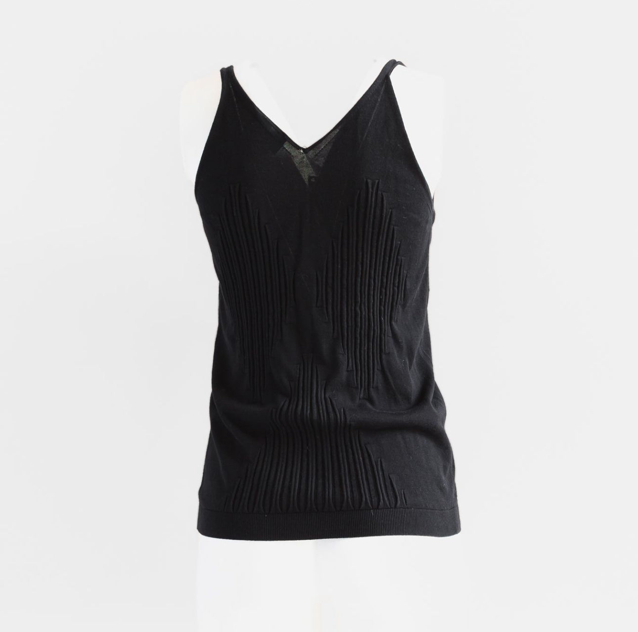 CHANEL - TOP RIBBED BLACK COTTON WITH LOGO DETAIL SIZE 38 FR