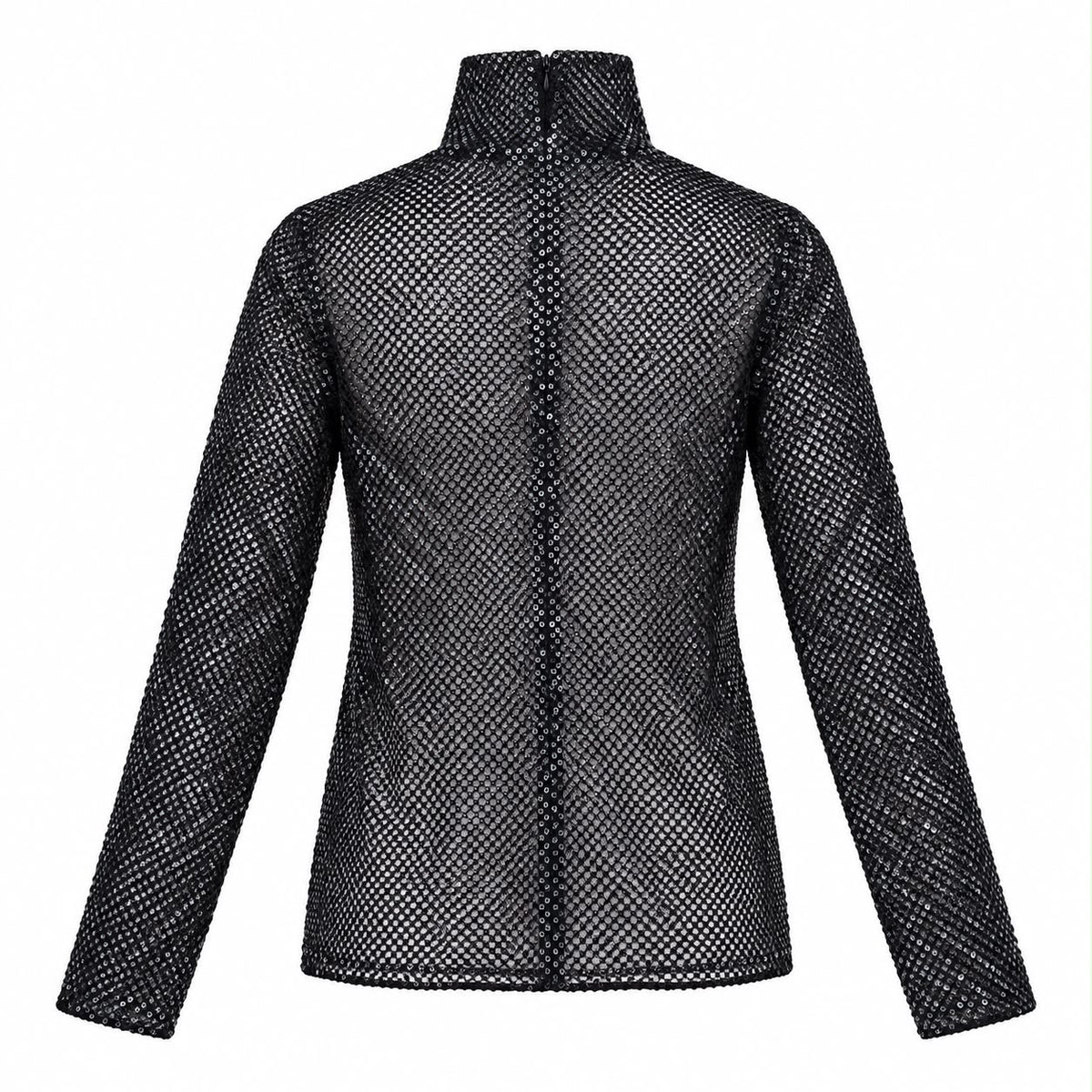 VALENTINO - TOP BLACK SHEER MESH TURTLENECK WITH SEQUIN EMBELLISHMENT SIZE S