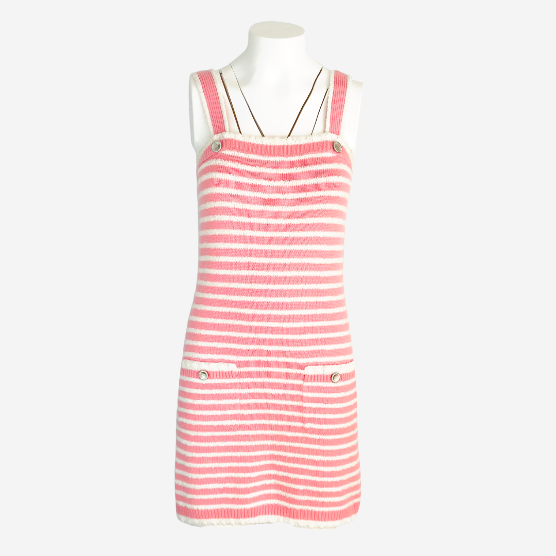 CHANEL - PINK AND WHITE STRIPED CASHMERE DRESS SIZE 36 FR