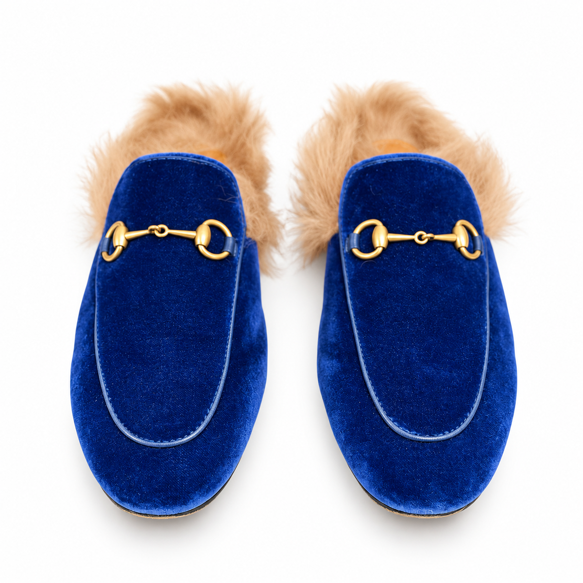GUCCI - LOAFER PRINCETOWN BLUE VELVET FUR-LINED SIZE 38 EU
