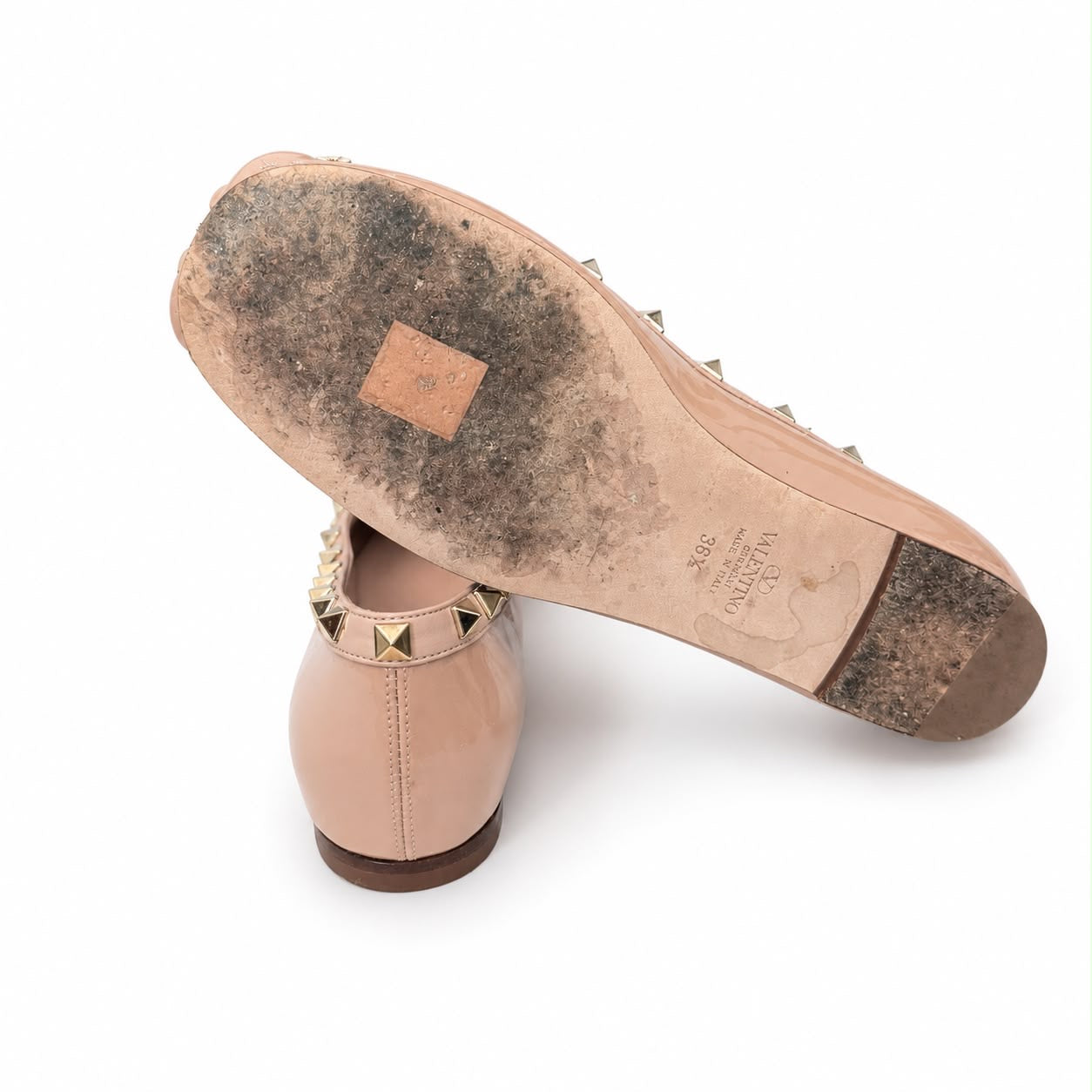 VALENTINO - BALLET FLATS ROCKSTUD PATENT LEATHER PINK SIZE 36,5 EU