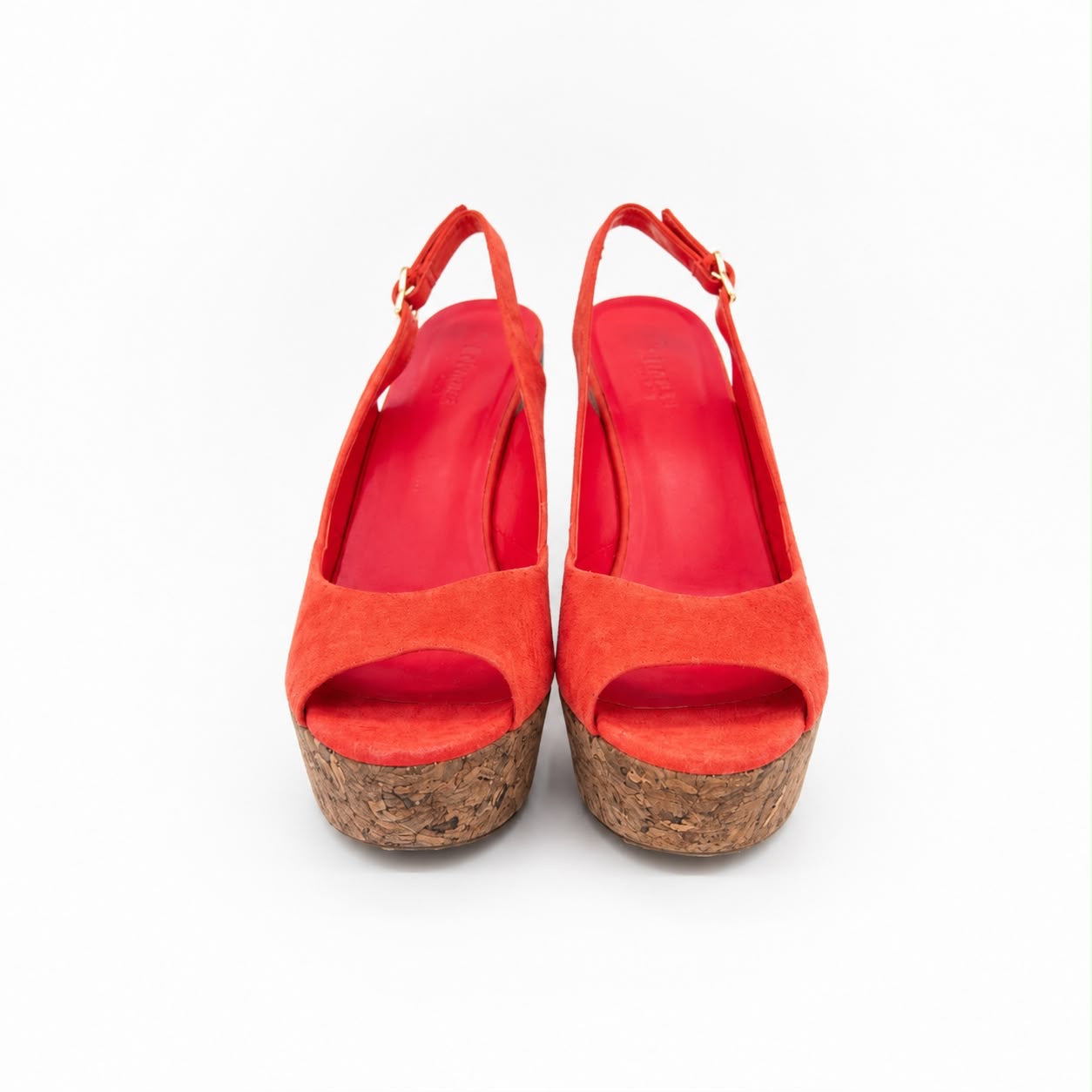 GUCCI - WEDGE SANDALS ORANGE SUEDE AND BROWN CORK SIZE 38 C EU