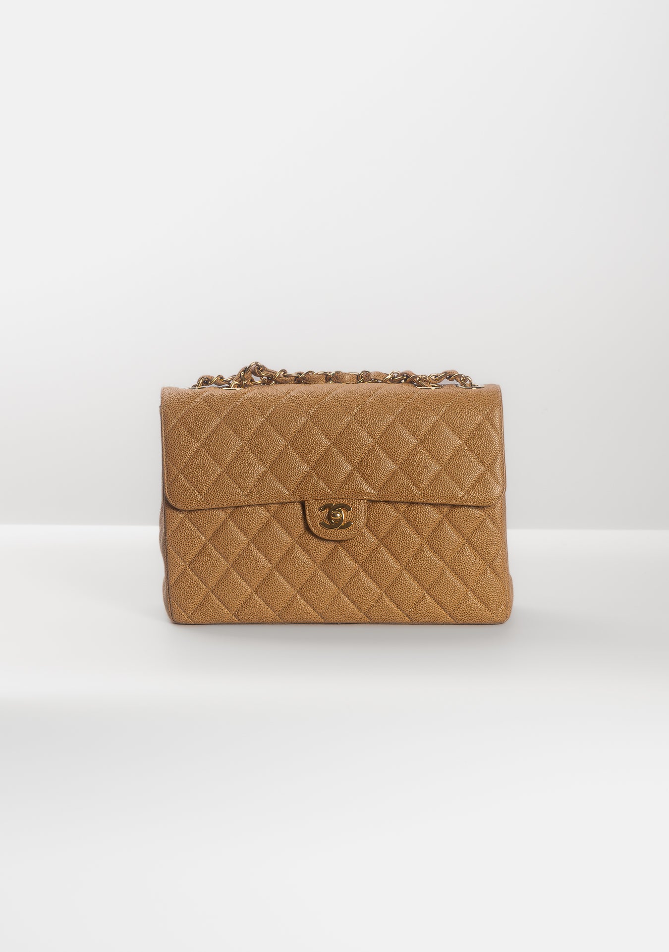 CHANEL - TIMELESS FLAP BAG LARGE BEIGE CAVIAR LEATHER GOLD HARDWARE
