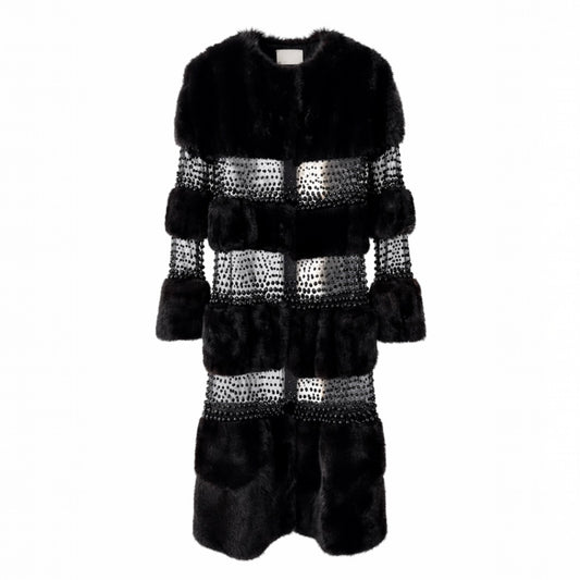 VALENTINO - *RARE* FUR MINK COAT BLACK WITH BEADED INSERT