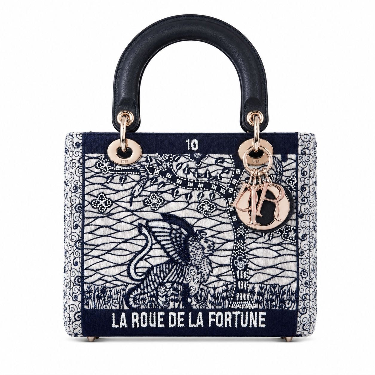 DIOR - *LIMITED NEVER USED* LADY DIOR MEDIUM “LA ROUE DE LA FORTUNE” * EMROIDERED BLUE AND WHITE