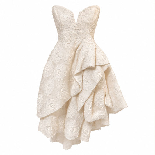 ERMANNO SCERVINO - DRESS MINI BUSTIER STRAPLESS IVORY WITH ASYMMETRIC RUFFLED SKIRT SIZE 42 IT