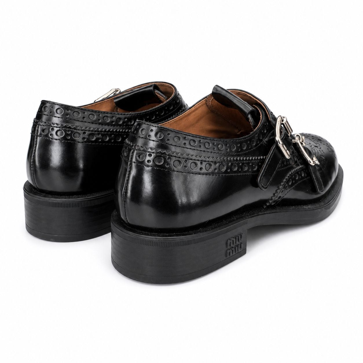 MIU MIU & CHURCH’S - SHOES MONK STRAP BLACK BRUSHED LEATHER SIZE 37,5 EU