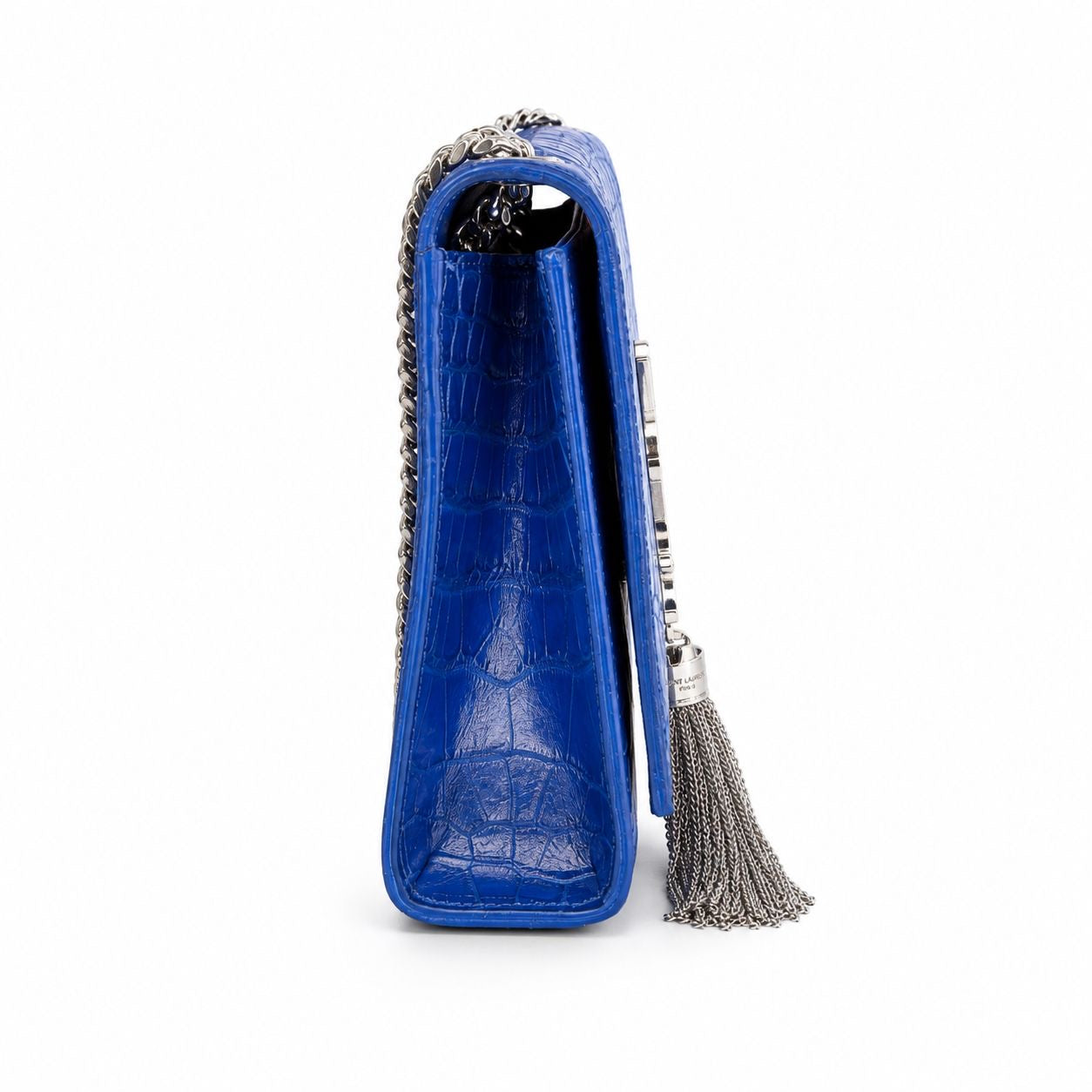 SAINT LAURENT - BAG KATE BLUE MAJORELLE CROCODILE EMBOSSED SILVER HARDWARE