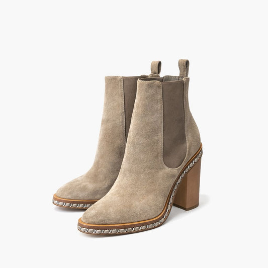 CHANEL - ANKLE BOOTS DARK BEIGE SUEDE LEATHER SIZE 39 EU