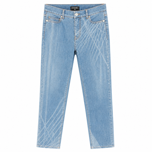 CHANEL - DENIM JEANS BLUE WASHED WITH GRAPHIC PATTERN SIZE 36 FR