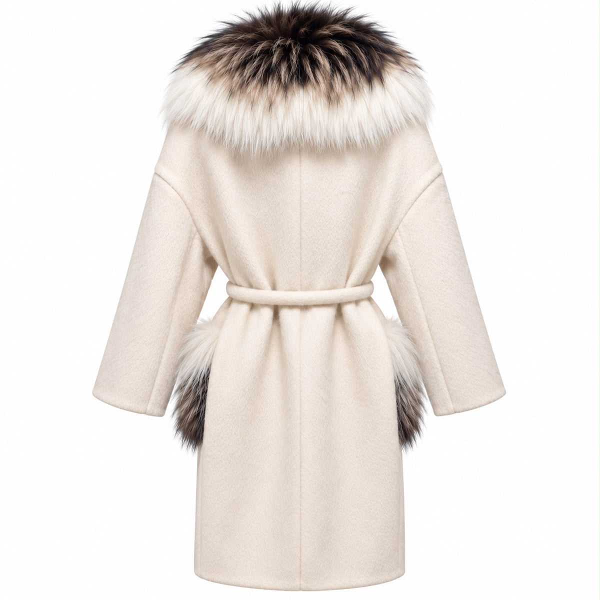 ERMANNO SCERVINO - COAT IVORY ALPACA & VIRGIN WOOL WITH MULTICOLOR FUR COLLAR AND POCKETS SIZE 40 IT