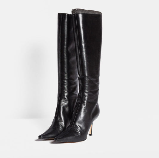 JIMMY CHOO - HIGH BOOTS BLACK LEATHER SIZE 37,5 EU
