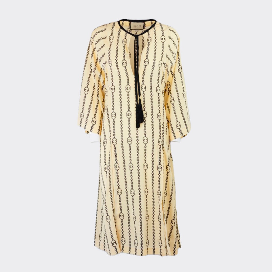 GUCCI - LONG DRESS LOGO SILK SIZE 36 FR