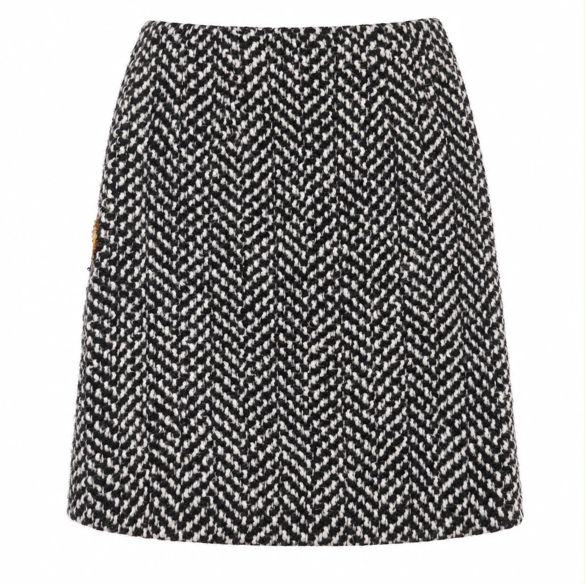 ERMANNO SCERVINO - SET JACKET & MINI SKIRT TWEED BLACK & WHITE WITH MULTICOLOR FLORAL EMBELLISHMENT SIZE 40/38 IT