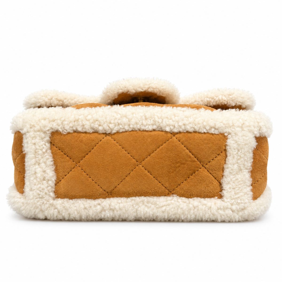 CHANEL –  BAG TIMELESS QUILTED CAMEL SUEDE & IVORY SHEARLING FLAP WITH GOLD-TONE HARDWARE