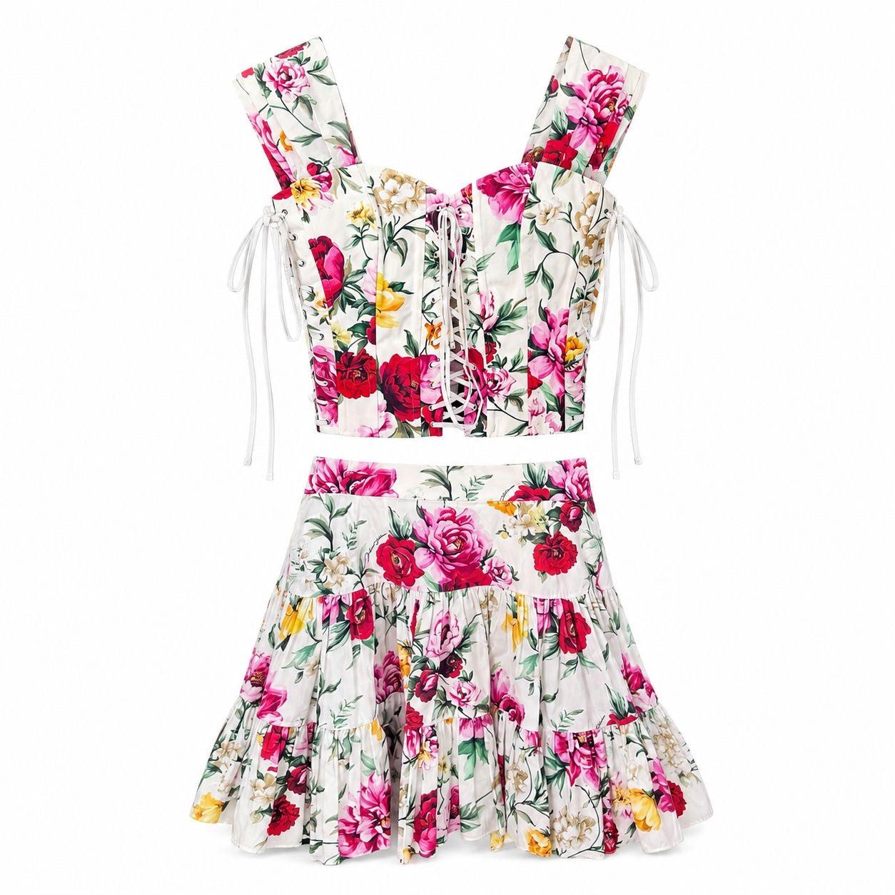 DOLCE & GABBANA - BUSTIER & RUFFLED MINI SKIRT SET FLORAL SIZE 44 IT