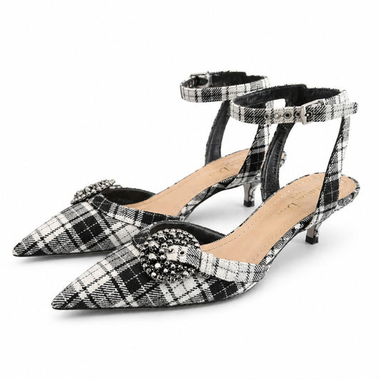 DIOR - D-MEASURE BLACK AND WHITE CHECK CANVAS PUMPS SIZE 37,5 EU