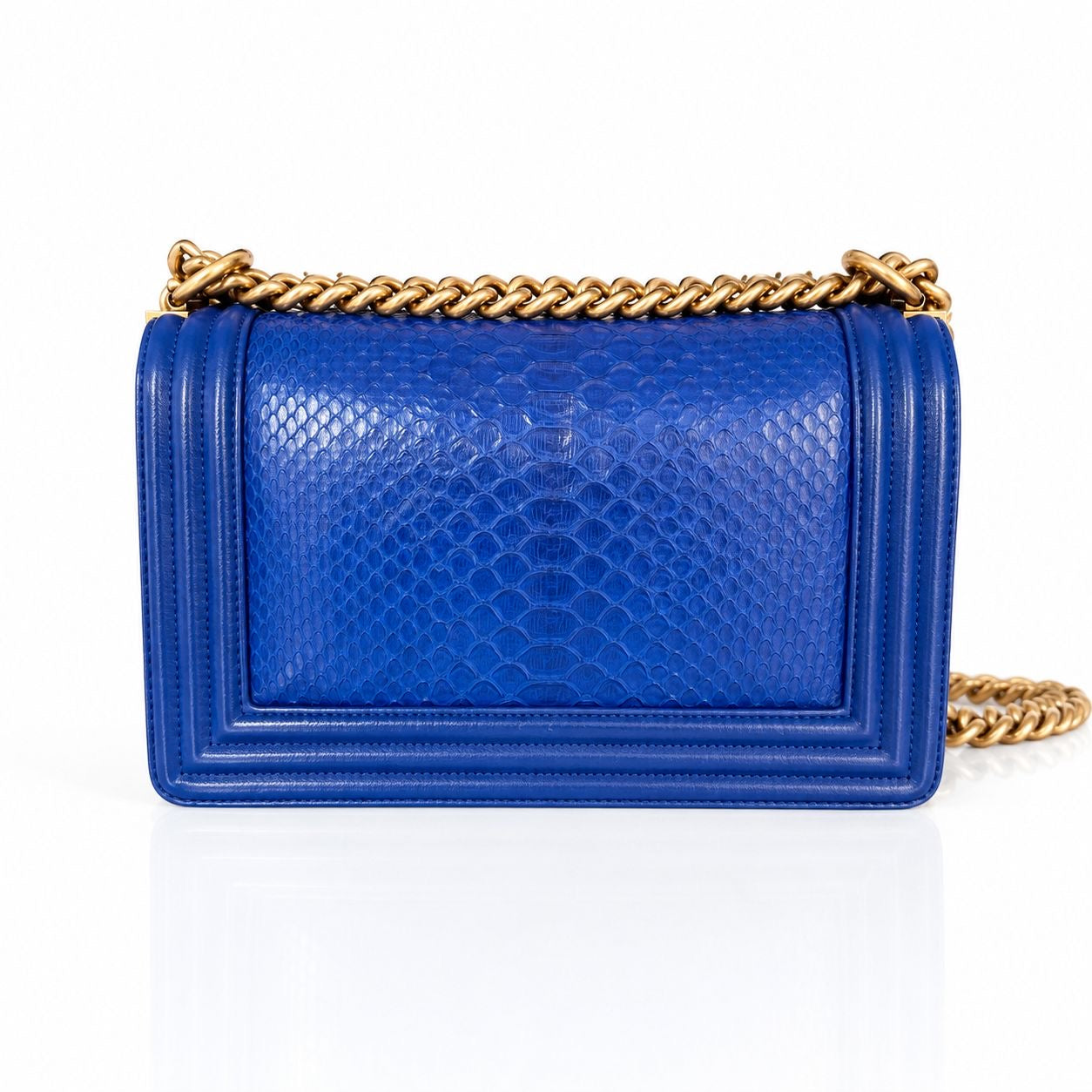 CHANEL - *RARE* BOY BAG BLUE ROYAL PYTHON WITH ANTIQUE GOLD HARDWARE